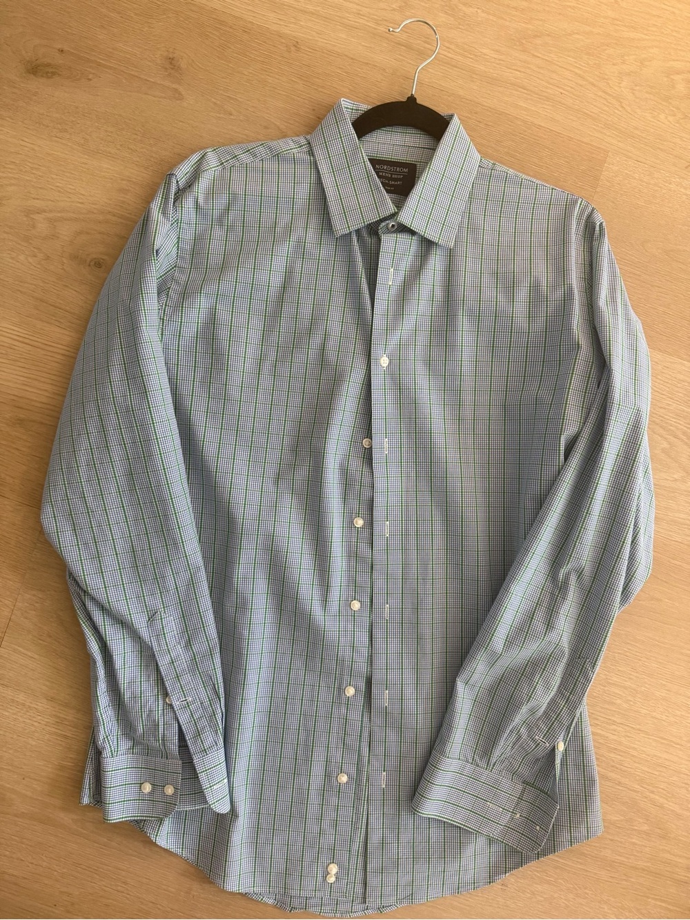 Nordstrom Blue Shirt with Green Windowpane Check
